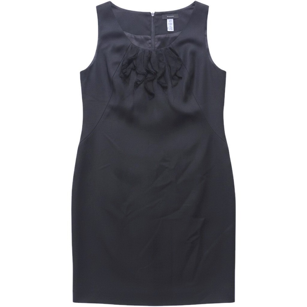 J.Crew Super 120s‎ Black Wool Sheath Dress Silk Trim Sleeveless Size 10